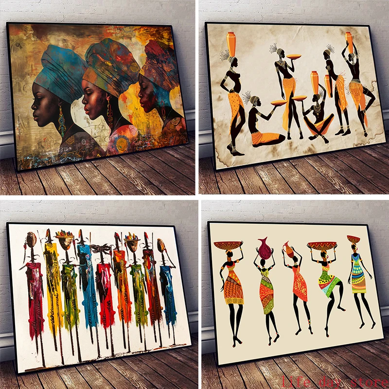 Vintage Things Collection - Ethnic African Black Woman Canvas Painting