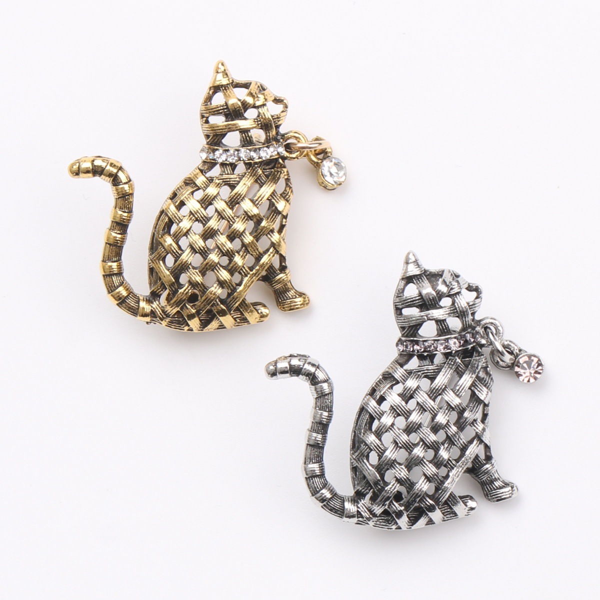 Collectible Vintage Brooches - Ornate Woven Cat Brooch Collection, Vintage