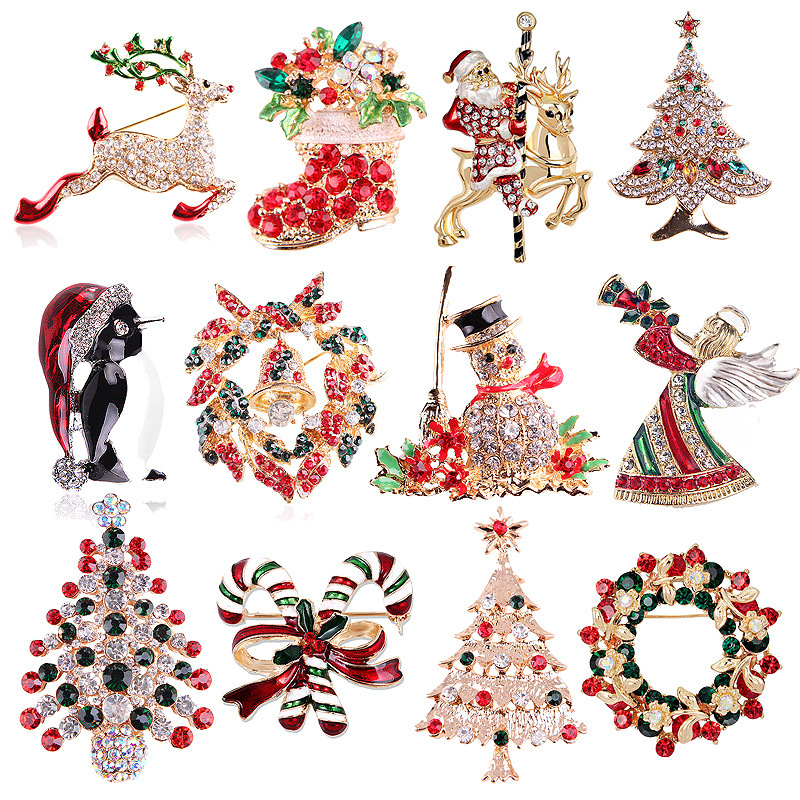Collectible Vintage Brooches - Vintage Rhinestone Christmas Brooch Collection, Xmas