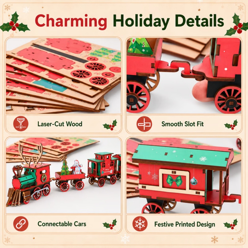 New Christmas Wooden Train Set - огляд і ціна Vintage Collectible Christmas Ornaments